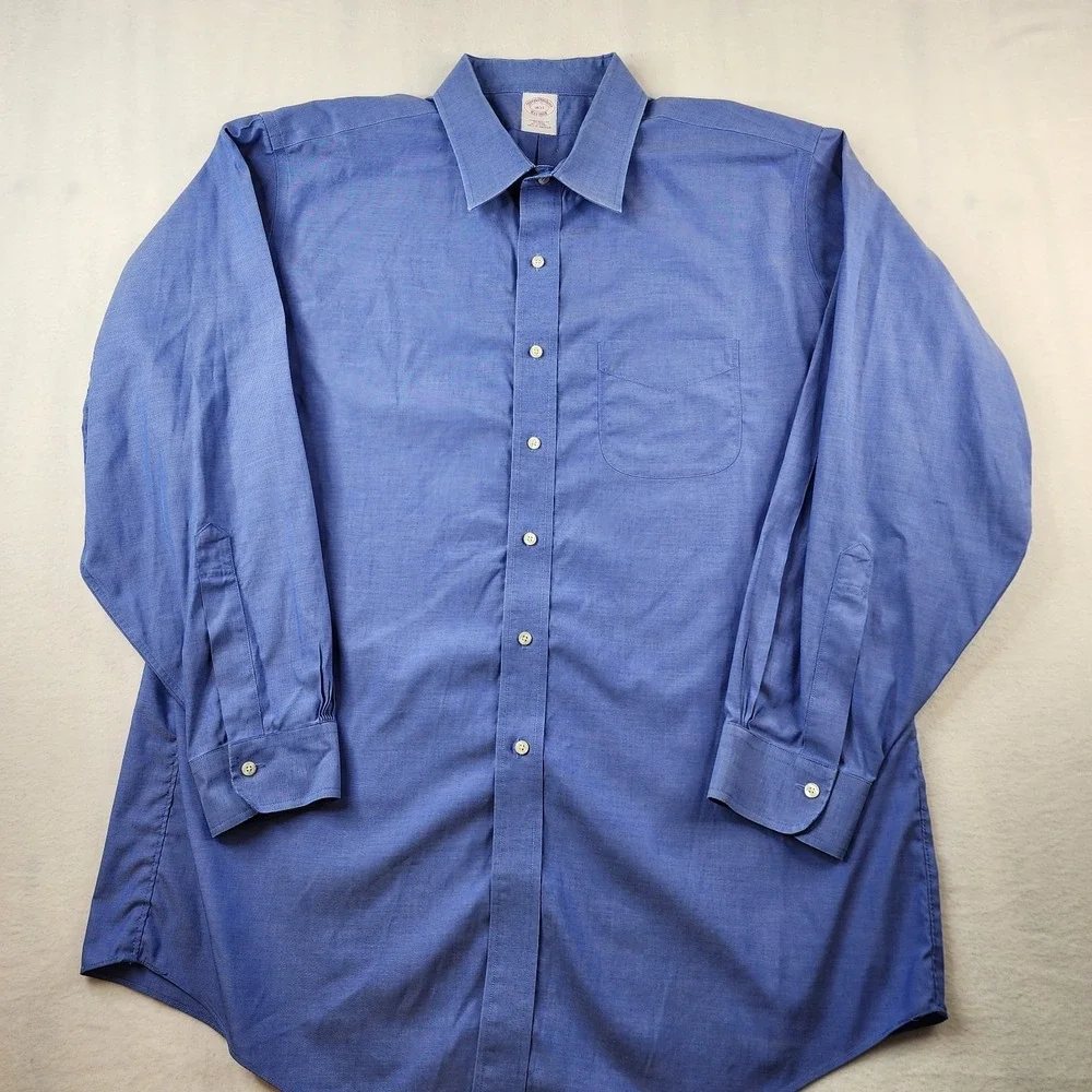 Brooks Brothers Dress Shirt Mens‎ 18-35 XXL Blue Button Up Cotton Non Iron L/S